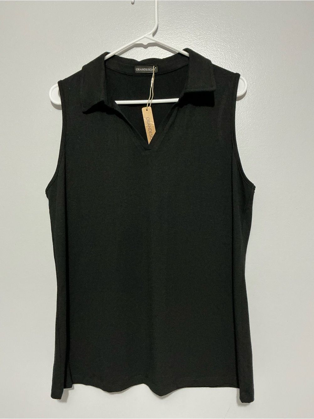 Orandesigne Black Collared Sleeveless V neck Top size XL NWT